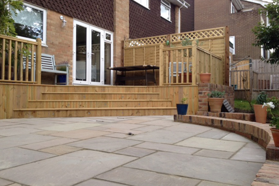 Replacement of patio with raised decking